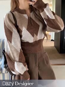 Dazy Designer Của phụ nữ Kim cương Mẫu Nửa Zip Áo len Mở Áo len - Nhiều màu - Xem 1