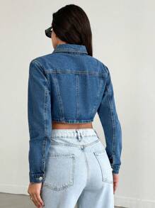 EURMUSE Women's Ultra Short Asymmetrical Hem Denim Jacket - Blue - View 2