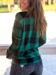 V領格子印花t卹 - 彩色 - 查看 1