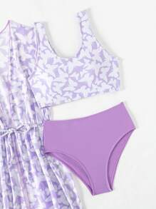 SHEIN Bộ Bikini Tween Girl In Hình Bướm Phù Hợp Với Bộ Đi Biển Mùa Hè - Màu tím - Xem 5