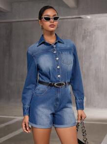 SHEIN BAE Women'S Denim Romper - Blue - View 5