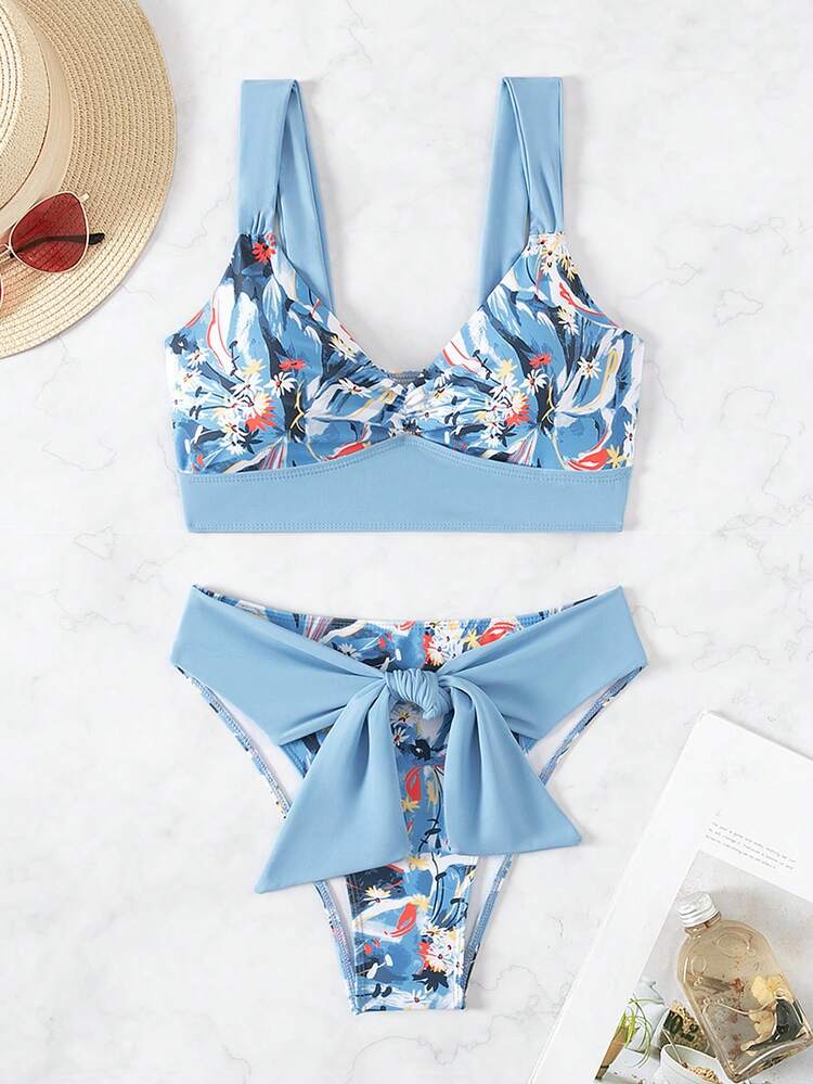 Women's Tropical Plant Printed Bikini Set Summer Beach