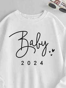 SHEIN LUNE 女士字母印花圓領運動衫 - 白色 - 查看 3