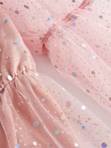 SHEIN Maternity Pink Off-shoulder Mesh Dress - Pink - View 9