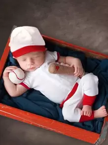 Bé trai sơ sinh Nhiếp ảnh Viền tương phản Áo thun & Thắt lưng Quần & Phụ kiện Mũ - trắng - Xem 1