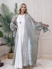 女士欧根纱蝴蝶结闪亮时尚阿拉伯风格长袍