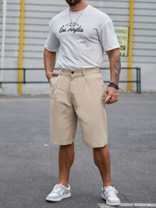 SHEIN Manfinity Homme Loose Fit Men's Solid Knee Length Shorts - Apricot - View 1