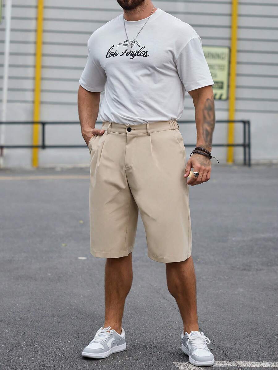 SHEIN Manfinity Homme Loose Fit Men's Solid Knee Length Shorts - Apricot - View 1