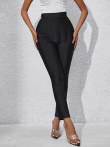 Allurite 純色高腰褲 - 黑色 - 查看 3