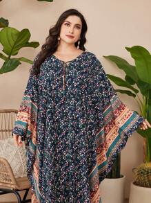 Al Najma Vestido De Talla Grande De Manga Murciélago Con Estampado Floral Para Mujer - Azul - Ver 5