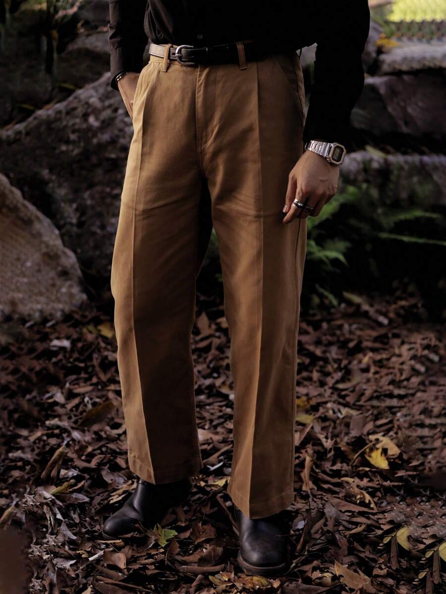 Pantalones Rectos Sólidos Para Hombre - Caqui - Ver 1