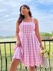 Flirla Kích thước lớn Kẻ sọc Váy Dây - Đỏ và trắng - Xem 5