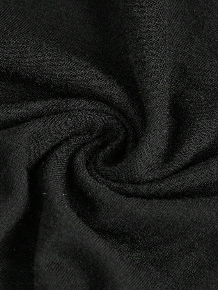 SHEIN Girlism Teen Girls' Solid Color U-Shaped Pleated Long Sleeve T-Shirt - Black - View 4