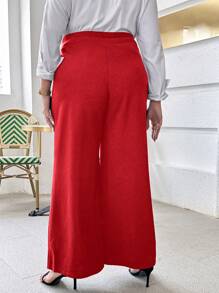 SHEIN Privé 休閒大碼女士寬褲 - 紅色 - 查看 2