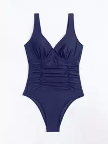 Swim Basics Traje De Baño De Una Sola Pieza Sólido - Azul Marino - Ver 8