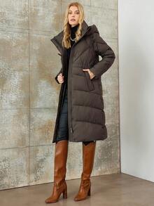 带口袋侧连帽夹棉大衣 - 深灰色 - 查看 3