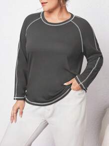 SHEIN Essnce 大尺碼女士軸袖長袖t恤 - 深灰色 - 查看 5