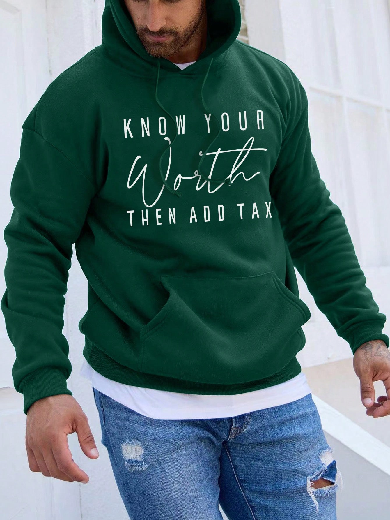 Manfinity Dauomo Men's Slogan Printed Kangaroo Pocket Hooded Sweatshirt With Fleece Lining