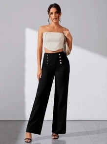 SHEIN Tall Ladies' Straight-Legged Pants - Black - View 5