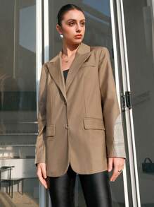 Anewsta Plaid Patchwork Suit Jacket - Brown - View 6