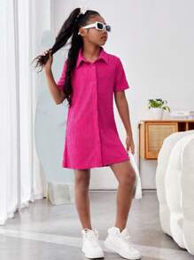 SHEIN Girls' Everyday Casual Knitted Jacquard Shirt Dress