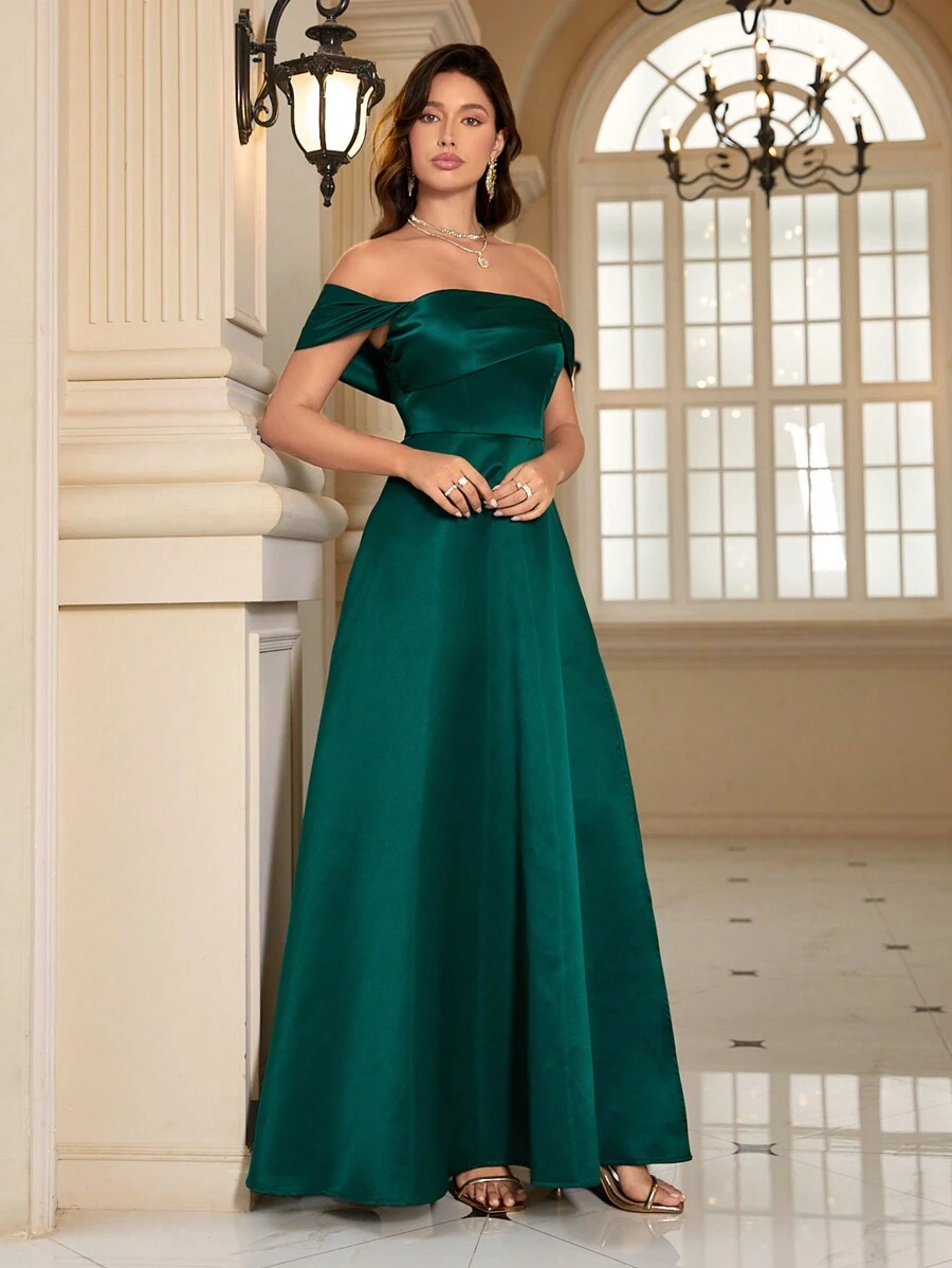 女士优雅露肩开衩派对连衣裙 - 綠色 - 查看 1