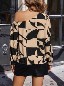 SHEIN Clasi 女款斜肩全印花襯衫 - 彩色 - 查看 2