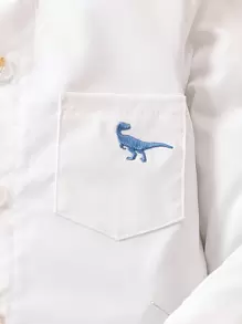 2入組嬰兒男童恐龍刺繡長袖t恤和牛仔洗水短褲 - 白色 - 查看 4