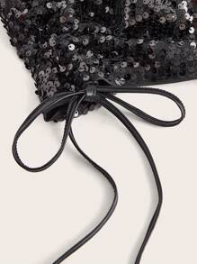 SHEIN ICON Ladies' One Shoulder Hollow Out Sequined Dress - Black - View 3