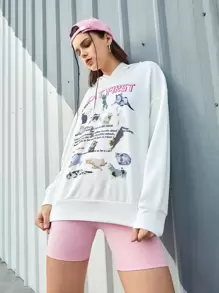SHEIN Sports Sweat-shirt De Sport À Capuche Imprimé Animal Et Slogan Pour Femme - Blanc - Voir 6