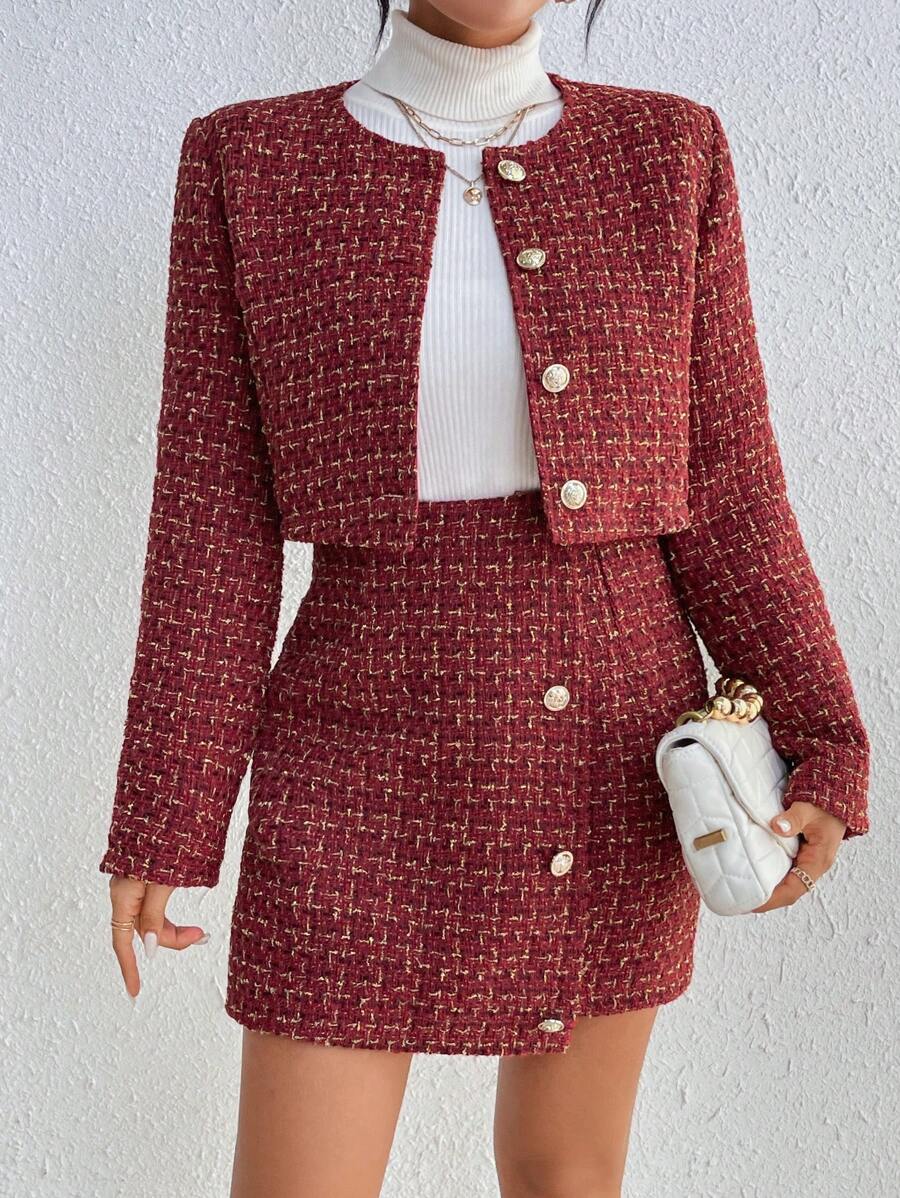 SHEIN Privé Tweed Bộ - Đỏ - Xem 1