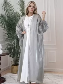 女士欧根纱蝴蝶结闪亮时尚阿拉伯风格长袍