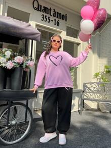 SHEIN EZwear 女款大尺碼心形印花運動衣搭配運動衫及運動褲 - 彩色 - 查看 8