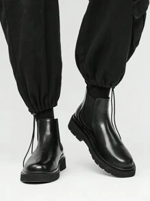 男士黑色時尚/切爾西風格靴子,厚底短靴 - 黑色 - 查看 1