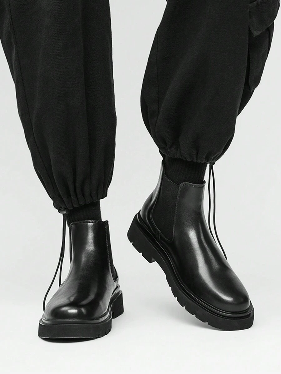 男士黑色時尚/切爾西風格靴子,厚底短靴 - 黑色 - 查看 1