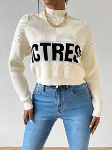 SHEIN Slayr Lá thư In Tay áo dài Áo len - trắng - Xem 4