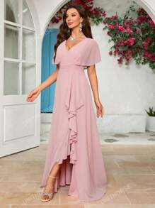 Women's V-Neck Chiffon Bridesmaid Dress With Slit Elegant Dress, Birthday Women Outfits, Graduation Dress, Formal Dress