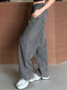 DAZY 女式阔腿牛仔裤、宽松牛仔裤 - 淺灰色 - 查看 2