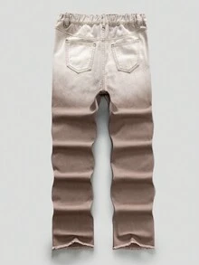 SHEIN Teenage Boys' Letter Printed Water-washed Gradient Straight-leg Jeans - Coffee Brown - View 2