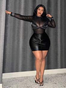 Slaydiva 拉鍊開合大尺碼女式半身裙 - 黑色 - 查看 6