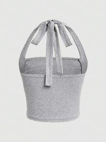 SHEIN EZwear 女款純色無袖褶皺掛脖上衣 - 彩色 - 查看 8