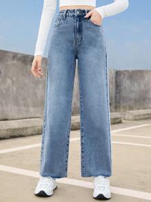 SHEIN Teenage Girls' Straight Leg Jeans - Medium Wash - View 6