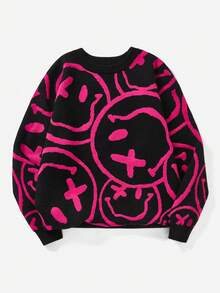 SHEIN Coolane Women's Cartoon Patterned Round Neck Long Sleeve Sweater - Multicolor - View 5