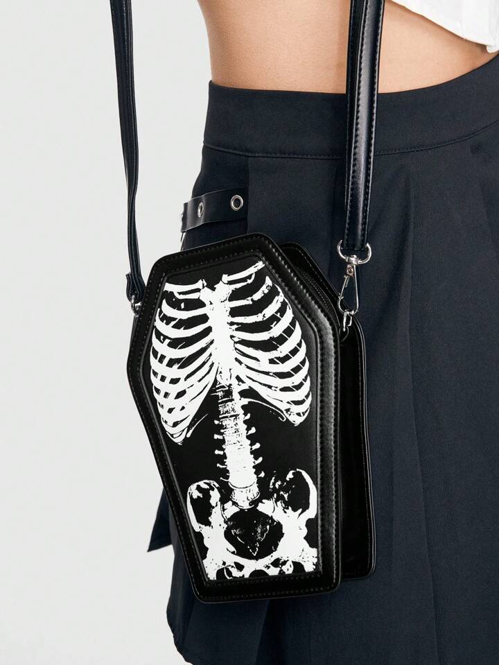 Our Grunge Punk Skull Coffin Punk Style Shoulder Crossbody Bag is