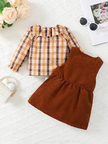 寶寶女孩可愛格紋長袖上衣和裙子套裝,適用於冬季 - 彩色 - 查看 2