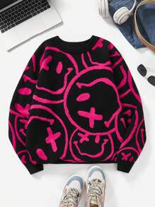 SHEIN Coolane Women's Cartoon Patterned Round Neck Long Sleeve Sweater - Multicolor - View 1
