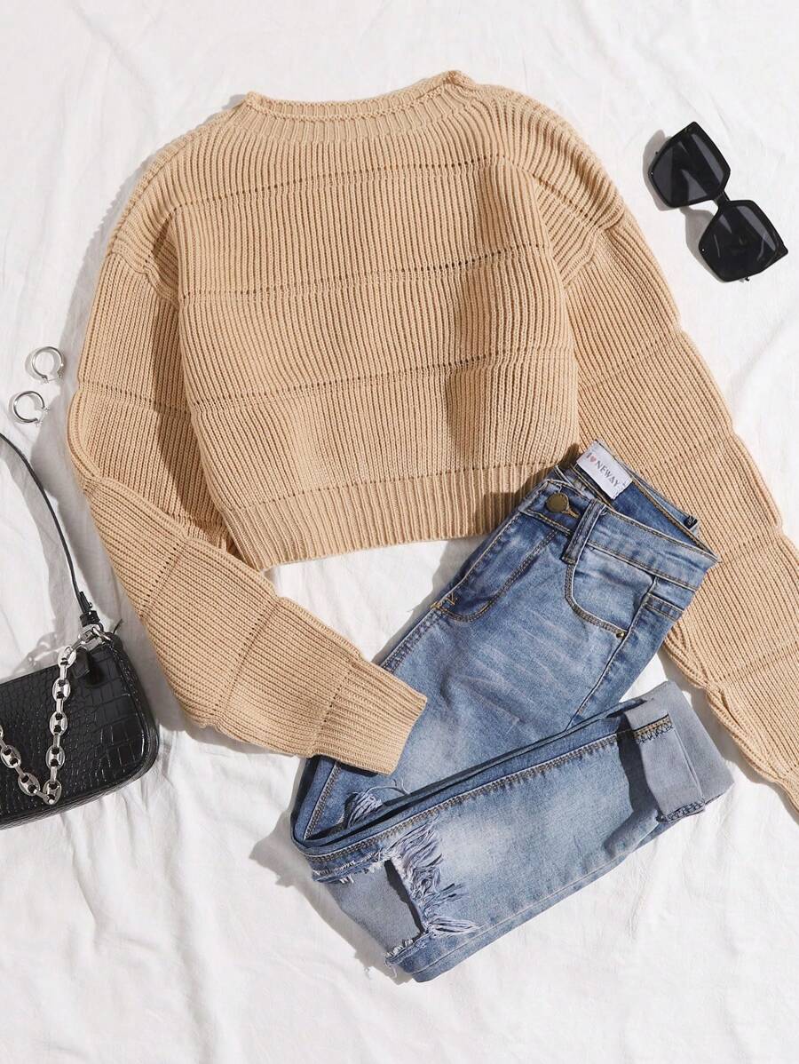 Franclia Women's Round Neck Pullover Sweater,Long Sleeve Tops Knit Pullover Fall Winter Sweater - Khaki - View 1