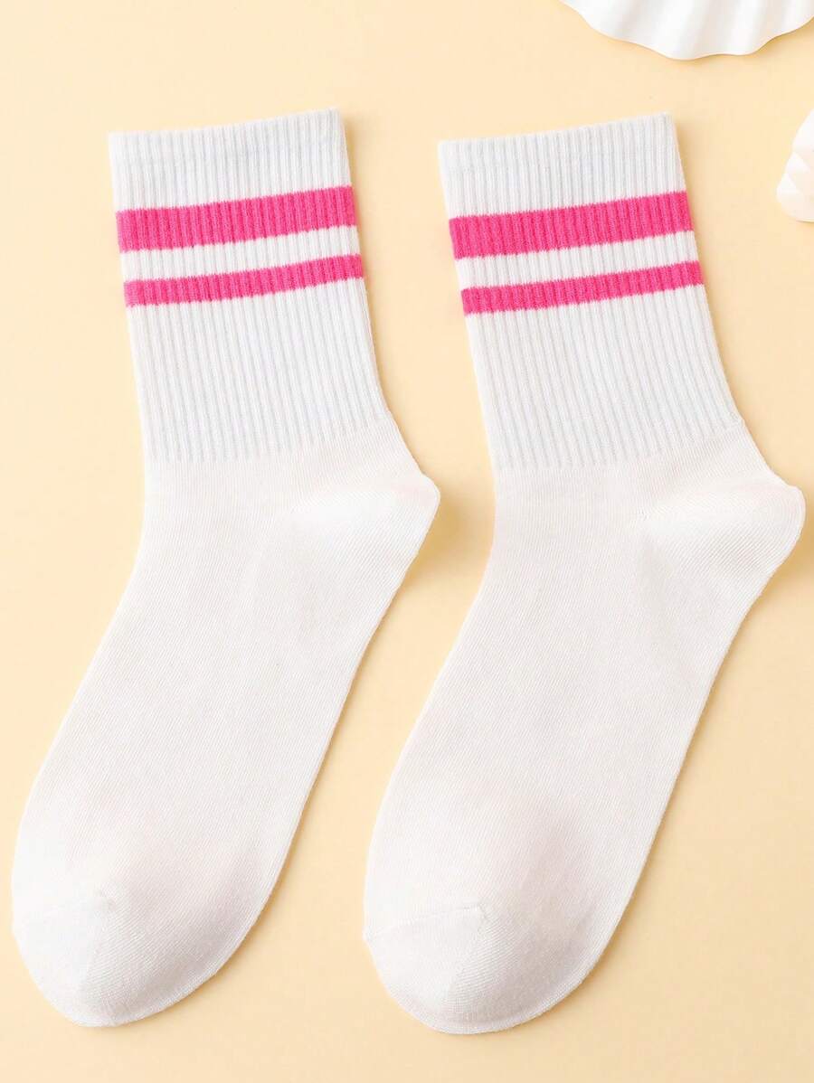Fashion Striped Sports Mid-Calf Socks - White - View 1