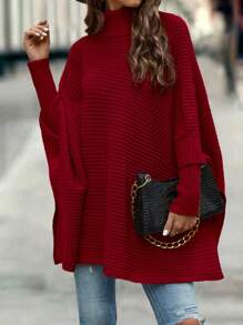 SHEIN LUNE 高領蝙蝠袖毛衣 - 玫瑰紅 - 查看 3