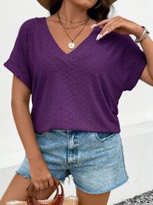EMERY ROSE 大尺碼女款 V 領蝙蝠短袖 T 卹 - 紫色 - 查看 6